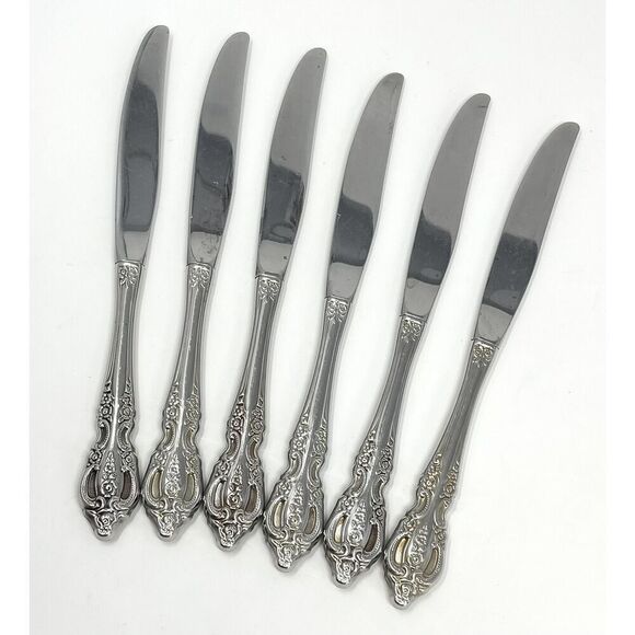 Oneida Renoir-Pembrooke Stainless Floral Hollow Dinner Knives 9" Set Of 6 - Picture 1 of 4